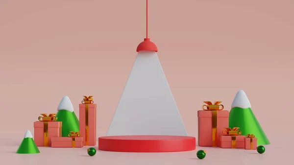 Minimální Scéna Geometrickým Tvarem Válcovým Pódiem Růžovém Pozadí Veselé Vánoce — Stock fotografie