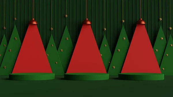 Minimální Scéna Geometrickým Válcem Pódium Půlnoční Zelené Pozadí Veselé Vánoce — Stock fotografie