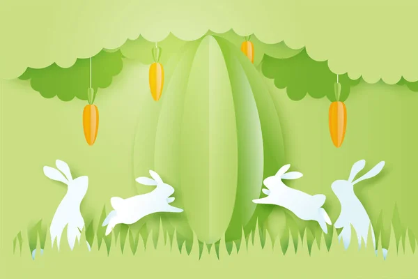 Frohe Ostern Background Paper Art Von Ostereiern Und Kaninchen Mit — Stockvektor