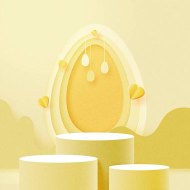 Happy Easter background.Paper art of Product display podium mockup, Banner template design.Vector illustration. clipart