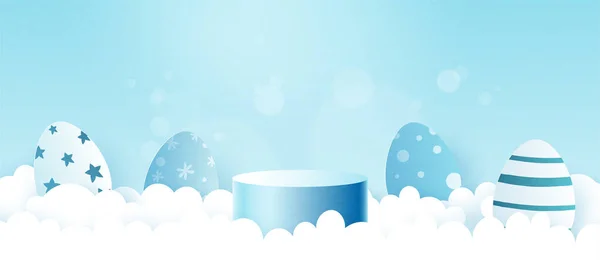 Feliz Pascua Background Paper Arte Huevos Pascua Nube Cielo Azul — Vector de stock