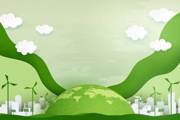 Papírové Umění Udržitelnosti Ekologickém Městě Alternativní Energie Koncepce Ochrany Životního — Stockový vektor