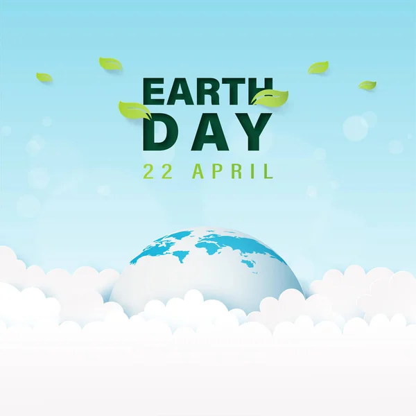 Earth Day Och Världsmiljödagen Tecknad Jord Och Moln Himlen Bakgrund — Stock vektor