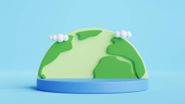 Dünya Küresi ile 3d silindir podyumu. Yeşil eko ürün afiş şablonu arkaplan 3D resimleme.