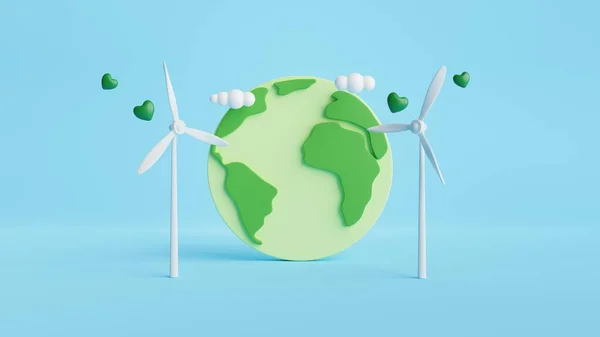 Země Větrná Turbína Srdce Zelené Eko Produkt Displej Banner Šablony — Stock fotografie