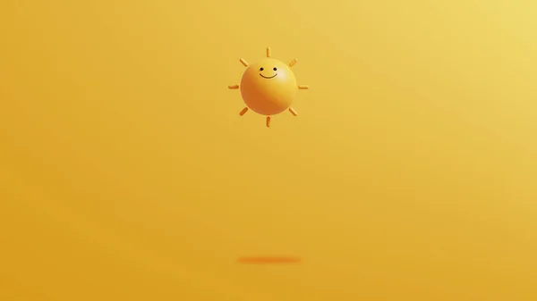 Sun on yellow background.Colorful summer minimal background with copy space.3D Rendering Illustration.