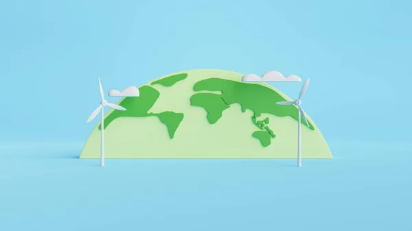 Země Globe Větrná Turbína Green Eco Produkt Displej Banner Šablony — Stock fotografie