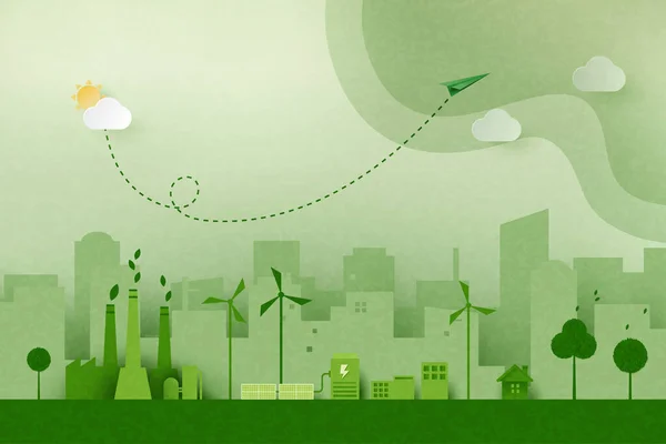 Groene Industrie Alternatieve Hernieuwbare Energie Groene Eco Vriendelijke Stadsgezicht Achtergrond — Stockvector