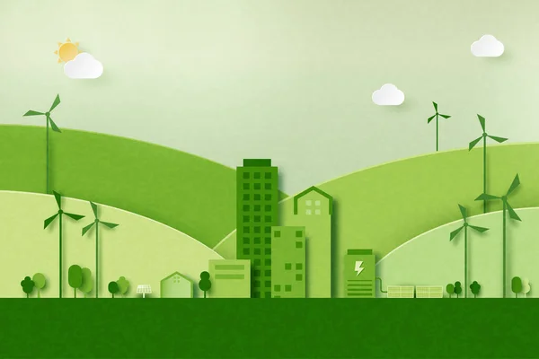 Ekologický Koncept Zeleným Eko Městským Pozadím Životní Prostředí Zachování Zdrojů — Stockový vektor