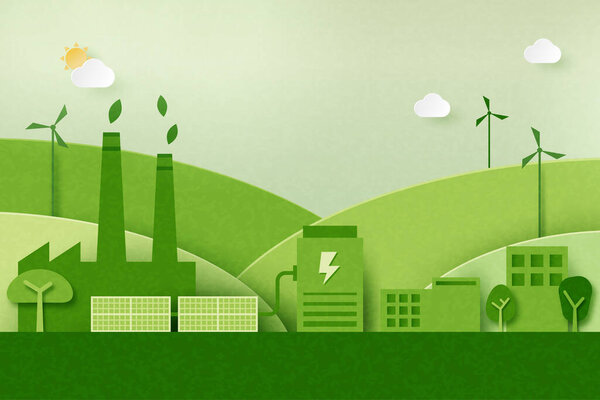 Green industry and alternative renewable energy.ESG as environmental social and governance concept.Paper art Vector illustration.