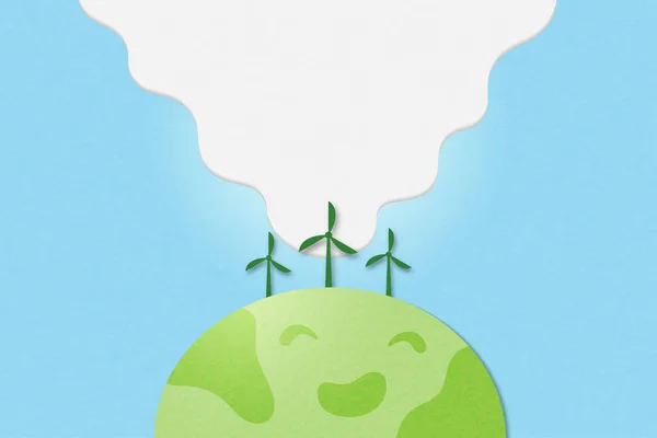Větrná Turbína Zelené Zemi Čistá Energie Ekologicky Šetrné Pozadí Papírové — Stockový vektor