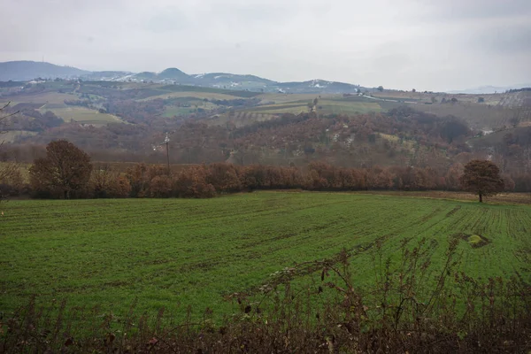 Temprano Mañana Las Montañas Campo Niebla Cerca Edesa Grecia — Foto de Stock