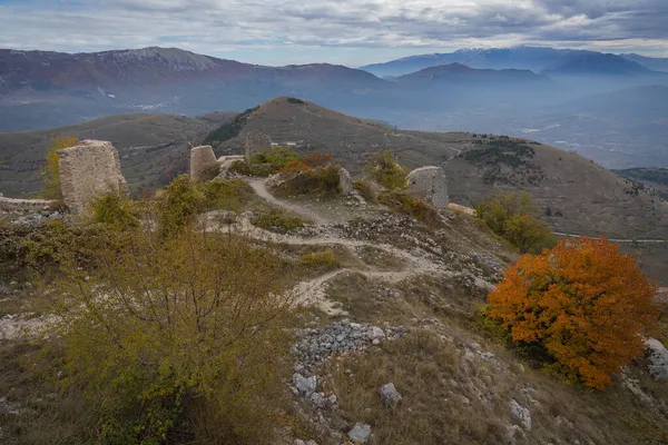 Vista Parcial Las Ruinas Del Castillo Medieval Rocca Calascio Las — Foto de Stock