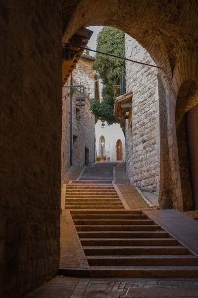 Pittoreska Stadsbilden Den Rosa Stenstaden Assisi Perugia Italien — Stockfoto