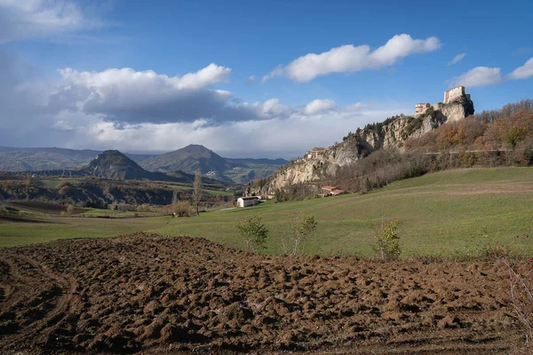 Vista Panorámica Borgo San Leo Ruinas Del Castillo Medieval Emilia — Foto de Stock