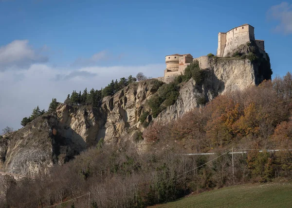 Blick Auf Borgo San Leo Und Die Ruinen Der Mittelalterlichen — Stockfoto