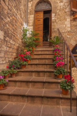 İtalya 'nın Perugia kentindeki pembe taş şehir Assisi' de resim gibi bir şehir.