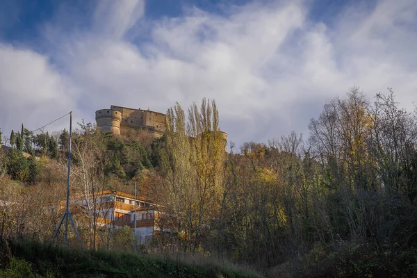 Vista Panorámica Borgo San Leo Ruinas Del Castillo Medieval Emilia — Foto de Stock
