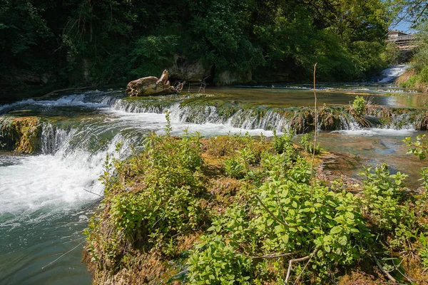 Paisagem Com Rio Com Corredeiras Pequenas Cachoeiras Colle Val Elsa — Fotografia de Stock