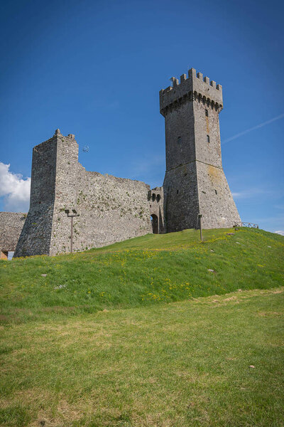 Ruins of medieval castle in Radicofani in Tuscany in Italy