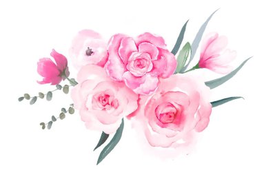 Beyaz arkaplanda suluboya çiçekleri izole edilmiş.