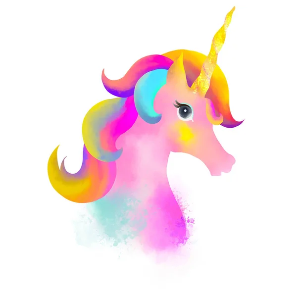 Aislado Lindo Acuarela Unicornio Clipart —  Fotos de Stock