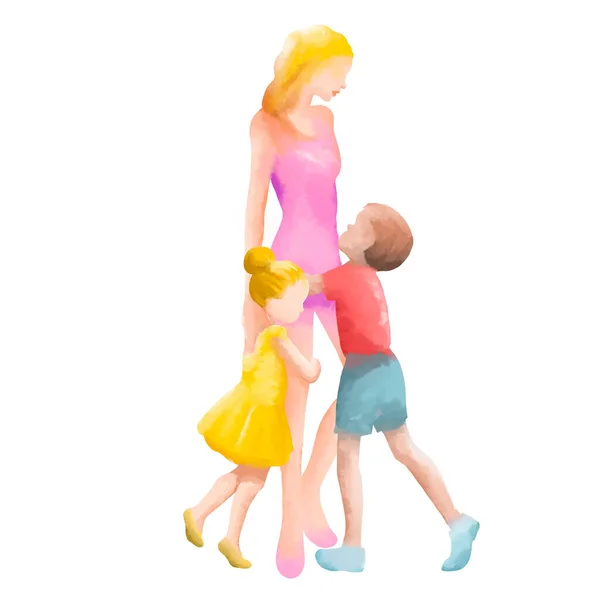 Happy Mother Day Side View Happy Mom Her Kids Silhouette — Stock Photo, Image