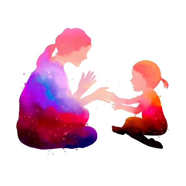 Happy Mother Day Side View Happy Mom Her Kid Silhouette — Stock Photo, Image