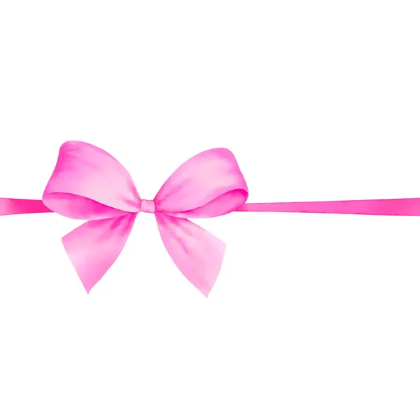 带剪切路径的粉色缎带弓形礼物水彩画 — 图库照片