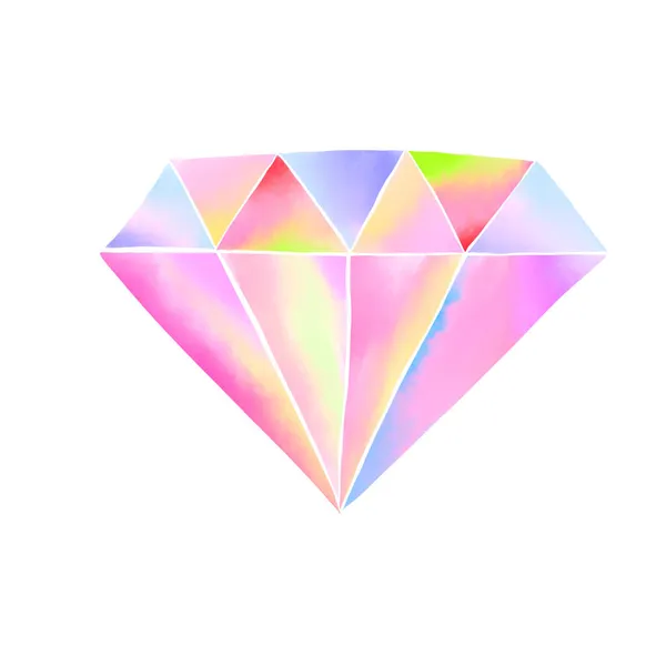 Watercolor Diamond Crystals Isolated White Background Clipping Path — Stock Photo, Image