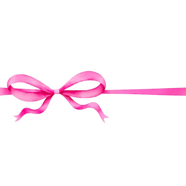 带剪切路径的粉色缎带弓形礼物水彩画 — 图库照片