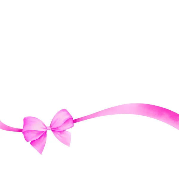 Watercolor Pink Ribbon Bow Gift Clipping Path — Stock Photo, Image