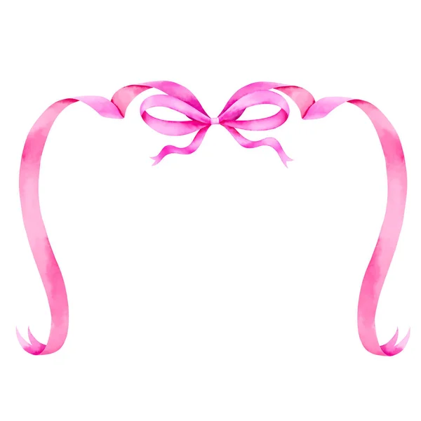 Watercolor Pink Ribbon Border Frame Clipping Path Happy Birth Day — Stock Photo, Image