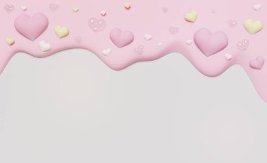 Fotokopi alanı olan kalpler. Mutlu Kadınlar, Anneler Günü, Sevgililer Günü, doğum günü tebrik kartı, pankart tasarımı için 3 boyutlu aşk kavramı.