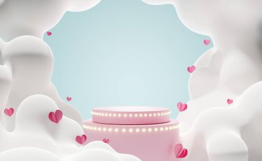 Soyut renkli pastel arka plan silindir podyum, Geometri standı Sevgililer Günü ürünleri. 3 Boyutlu Hazırlama.