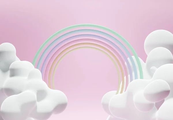 Sta Toon Kleurrijke Pastelwolken Regenboog Weergave Een Scène Voor Reclame — Stockfoto