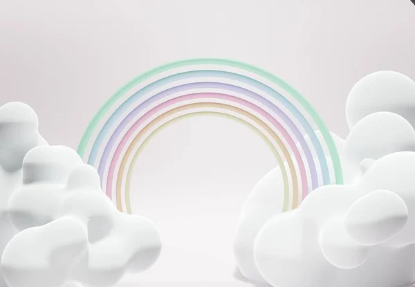 Sta Toon Kleurrijke Pastelwolken Regenboog Weergave Een Scène Voor Reclame — Stockfoto