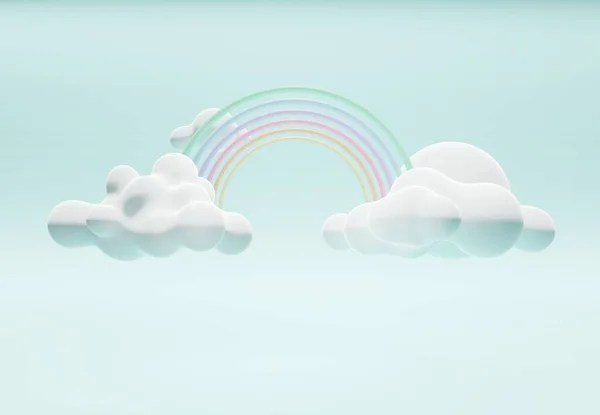 Sta Toon Kleurrijke Pastelwolken Regenboog Het Interieur Van Babykamer Weergave — Stockfoto