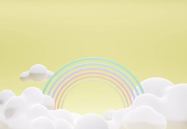 Sta Toon Kleurrijke Pastelwolken Regenboog Het Interieur Van Babykamer Weergave — Stockfoto