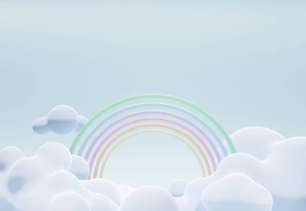 Sta Toon Kleurrijke Pastelwolken Regenboog Het Interieur Van Babykamer Weergave — Stockfoto