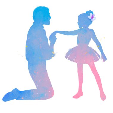 Happy father's day wiht clipping path. Watercolor of father and his kid together. Happy family. Digital art painting.