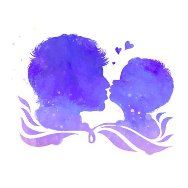 Happy father's day wiht clipping path. Watercolor of father and his kid together. Happy family. Digital art painting.