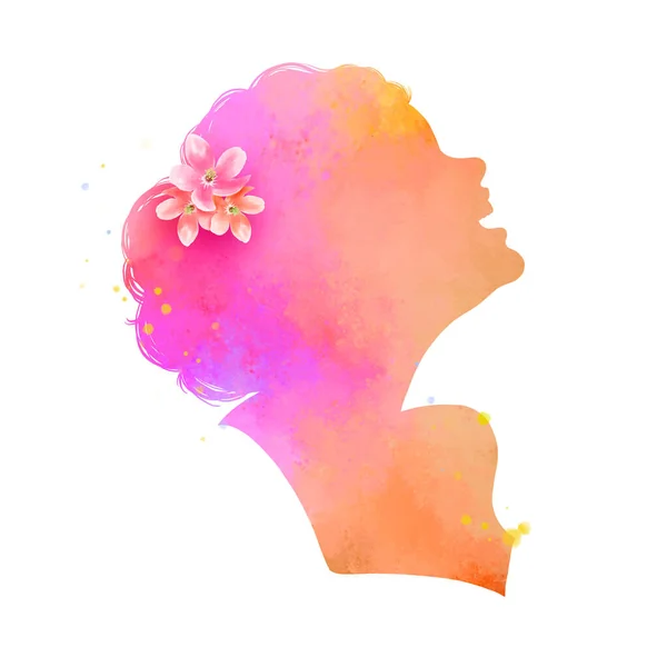 Illustration Woman Beauty Salon Silhouette Abstract Watercolor Fashion Logo Self — Zdjęcie stockowe