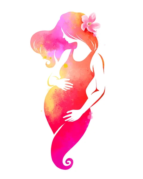 Watercolor Pregnant Woman Happy Mother Day Mother Baby Health Digital — ストック写真