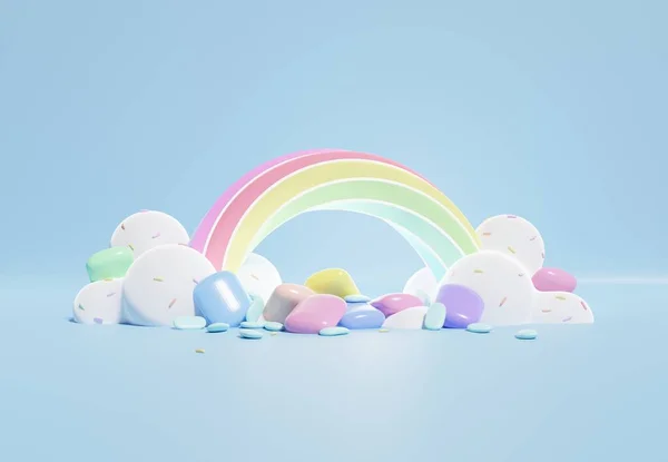 Rendering Colorful Pastel Clouds Rainbow Empty Space Kids Baby Products — 스톡 사진