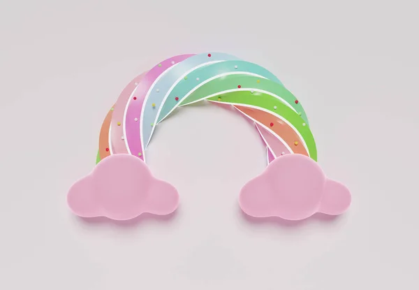 Rendering Von Bunten Pastellwolken Und Regenbogen Mit Leerraum Für Kinder — Stockfoto