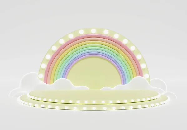 Återgivning Färgglada Pastellmoln Och Regnbåge Med Tomt Utrymme För Barn — Stockfoto