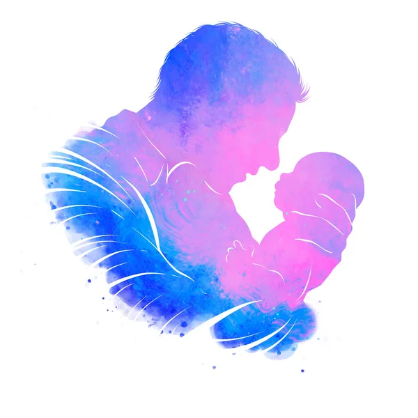 Happy Father Day Wiht Clipping Path Watercolor Father His Kid — Φωτογραφία Αρχείου