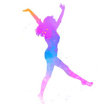 Watercolor of  woman jumping into the air isolated on white background with clipping path. Self-care concept.