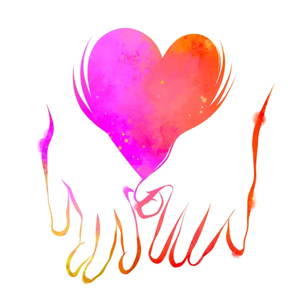 Watercolor Holding Hands Heart Symbol Clipping Path Digital Art Painting — Stock Photo, Image